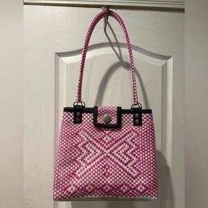 Artesanal Pink and White Woven Tote Bag